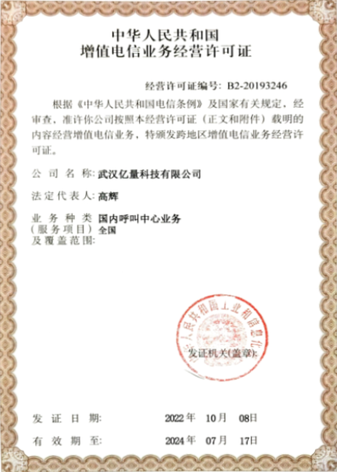 增值电信业务经营许可证